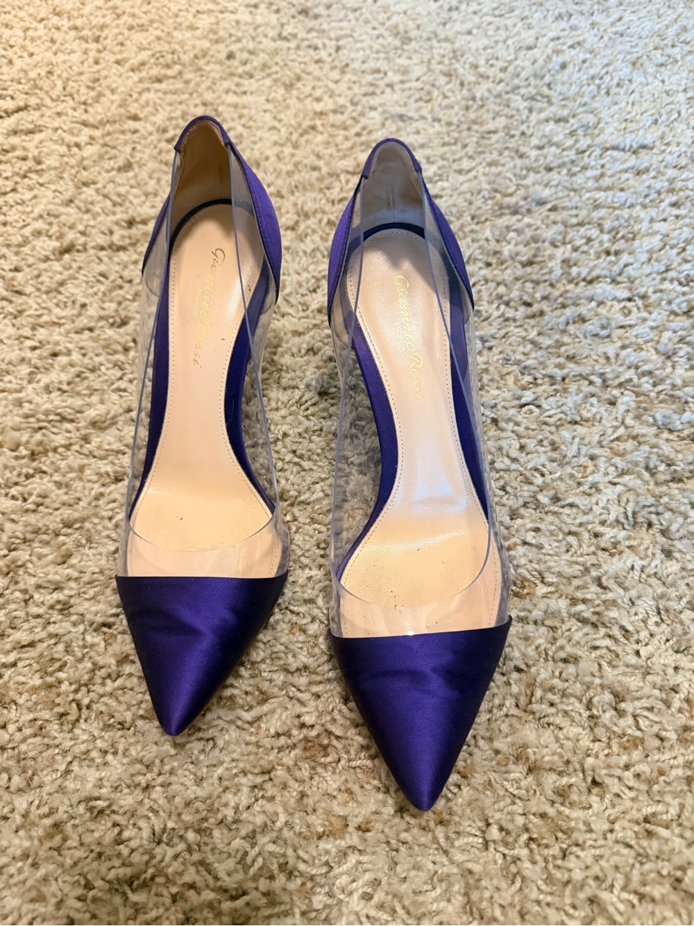 Gianvito Rossi Purple Pointed-Toe Pumps with Clear Sides
